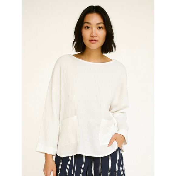 C & C California Slub Cotton oversized boxy top Medium casual gauzy white beachy - Picture 1 of 7